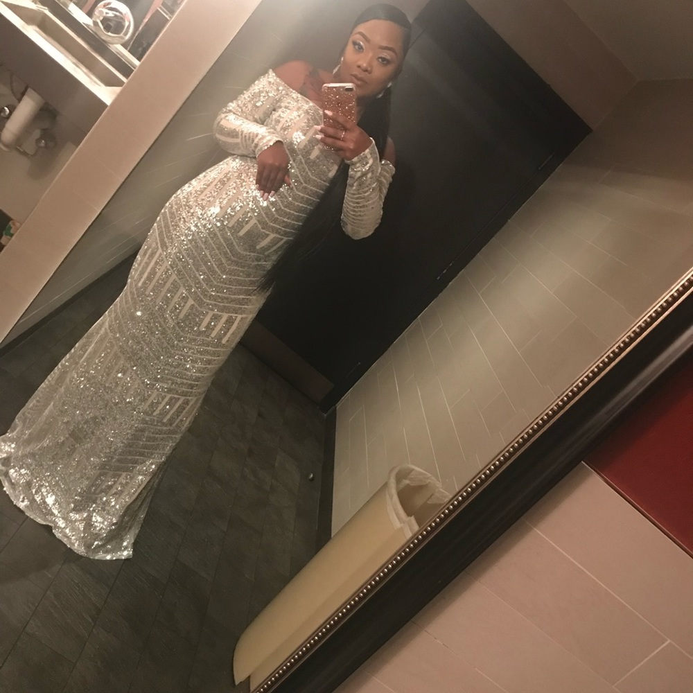 Silver Sequin long sleeve Dress